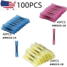 100PCS Heat Shrink Butt Wire Splice Connectors Seal Crimp Terminals US