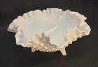 Vintage Fenton Hobnail Ruffled Milk Glass 3-Footed Bowl - White Serving Dish
