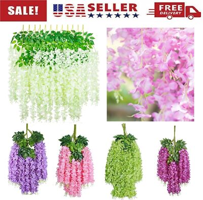 #ad Artificial Wisteria Vine Garland Fake Flower Plants Garden Wedding Hanging Decor $15.65