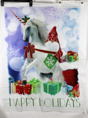 Christmas Gnome Unicorn Fabric Panel 35'' x 44'' wide David Textiles Ali Chris