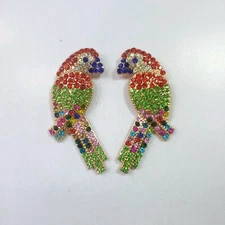 E0592 Multi Color Rhinestones Deco Animal Bird Shape Long Drop Stud Earrings