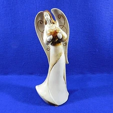 Christmas Angel with Heart Figurine Brown Pottery 8"