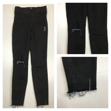 SPANX Black Raw Edge Hem Distressed Pull On Shaping Slimming Jeans Womens sz XS