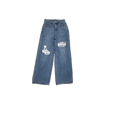 SheIn Wide Leg Distressed Women's size Dark Wash Blue Denim