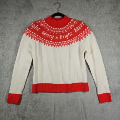 Holiday Time Women FairIsle Merry & Bright Red Cream Christmas Sweater Sz S NWOT