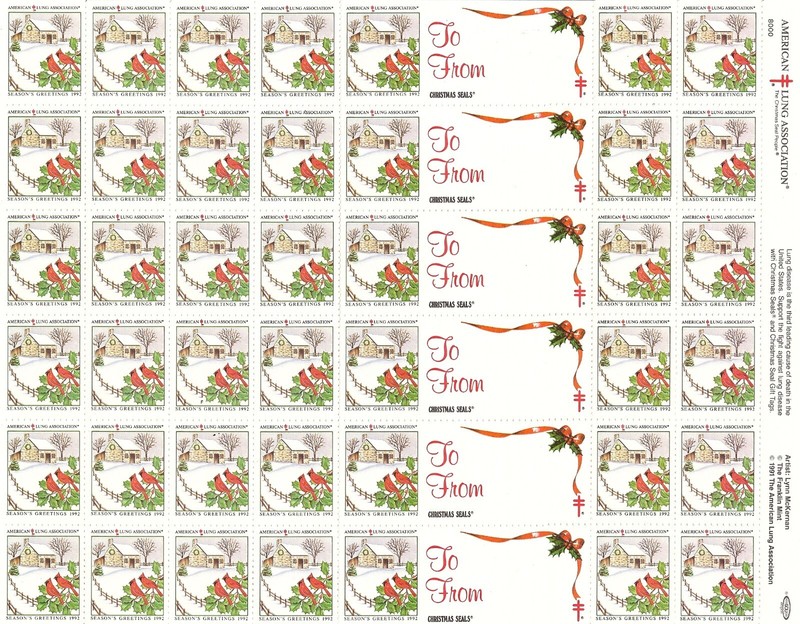 Mint 1992 Xmas Seal Sheet of 42 /MNH/SCV=$12.00