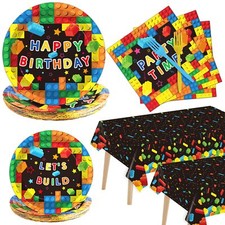 Building Blocks Party Tableware Kit for 24 Guests Colorful Blocks Theme Birth...