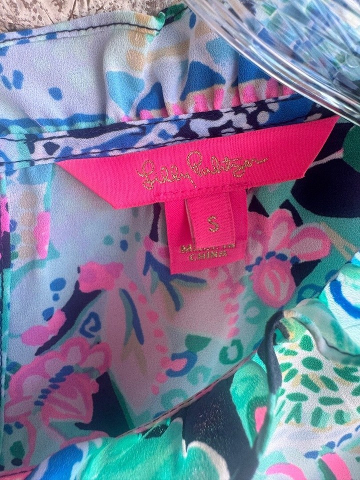 Lilly Pulitzer Talisa Sleeveless Ruffled Trim Tropical Print Blouse ...