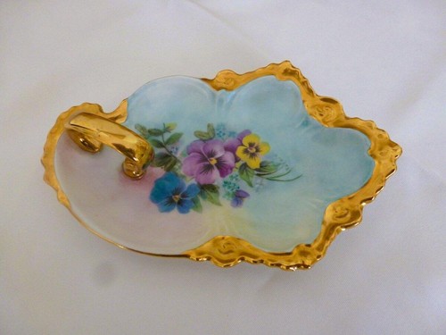 Small VTG Hand Painted Pansy Dish, Bon Bons, Pins