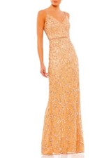 Mac Duggal Nude Shatter Sequin Beaded Waist Sheath Gown Size 8 Orig 398
