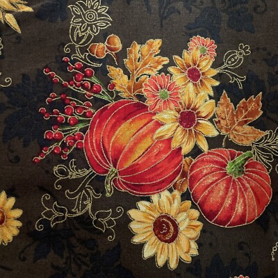 harvest fall brown pumpkin floral sunflower glitter fabric traditions 3 Yards