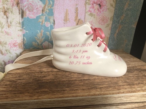 Personalized Photo Porcelain Bright White Baby Shoe Bootie Keepsake Newborn - Picture 5 of 10