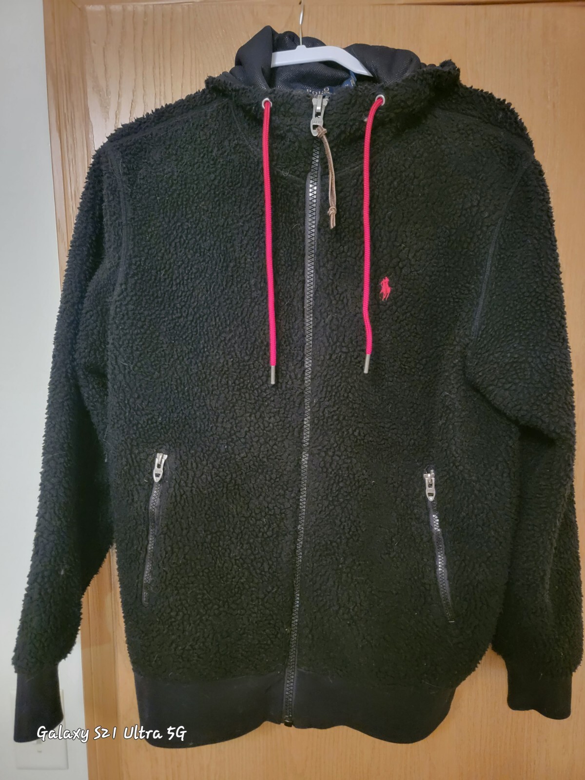 Ralph Lauren Giacca Uomo Pile Cerniera Intera Nero Polo Rossa Pony Medium