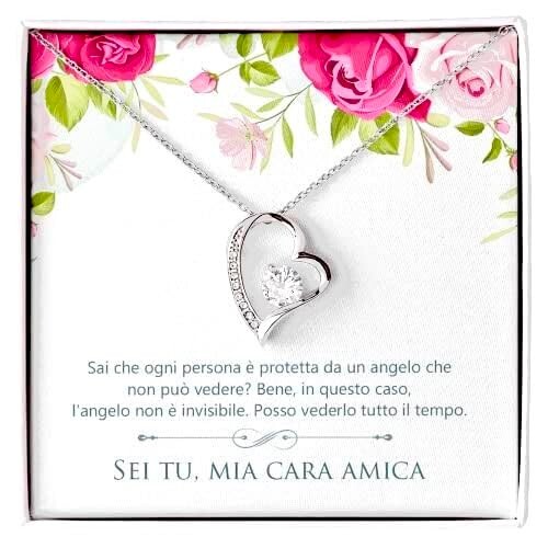 Collana Buon Compleanno Donna Con Ciondolo Cuore Zirconia - Dedica Inclusa - Idea Regalo
