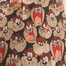 Vintage 90s Looney Tunes Taz Faces Silk Tie Necktie Tazmanian Devil 1996 Warner