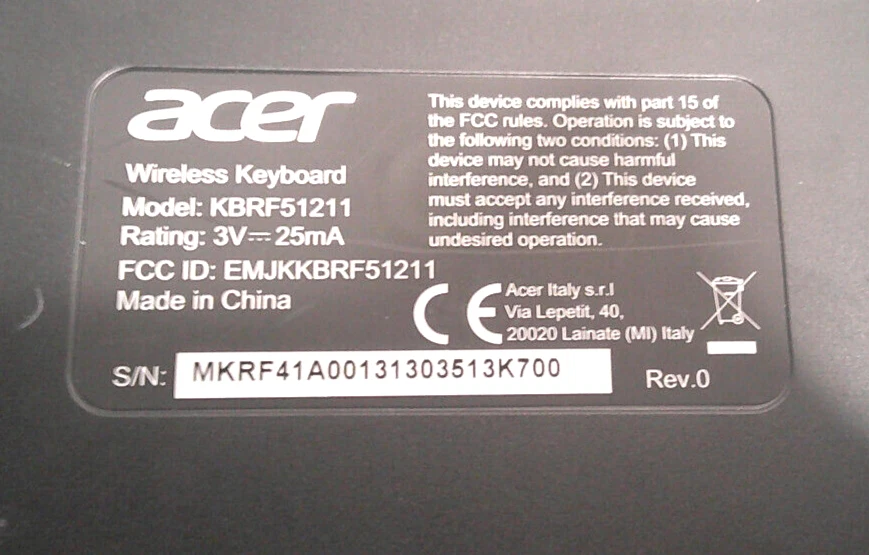 Acer Wireless Keyboard  No USB Receiver KBRF51211  FOR PARTS OR REPAIR. - Image 4 of 4