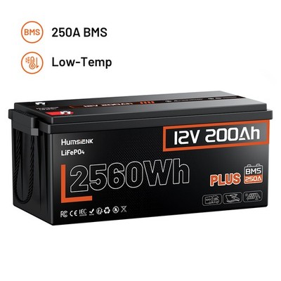 Humsienk 12V 200Ah Plus Lithium LiFePO4 Battery 250A BMS for RV Off-Grid Solar