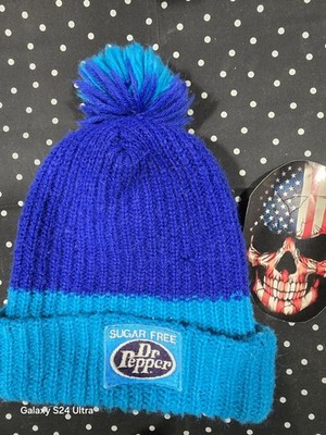 Dr Pepper Logo SUGAR FREE  Knit Pom Beanie Hat Soda Advertising Vintage Style