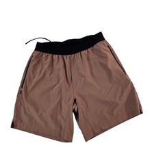 Rhone Men's M/M Brown Athletic Shorts with Black Waistband and Zipper Pockets