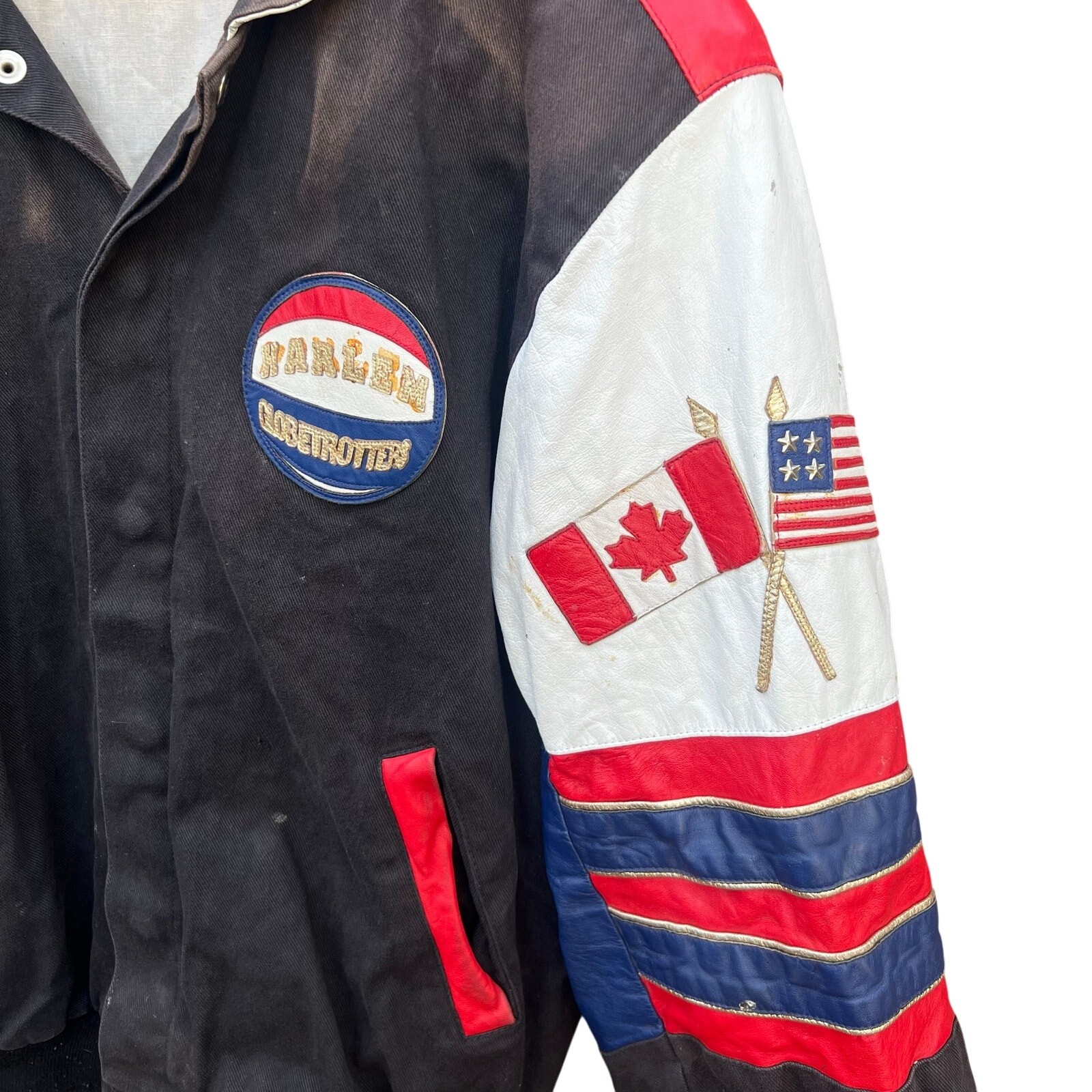 Vintage Jeff Hamilton Harlem Globetrotters Leather Jacket Large 22x28 image 4