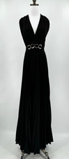 Halston Heritage Black Pleated Buckle Waist Asymmetrical Long Dress Sz 8 NEW