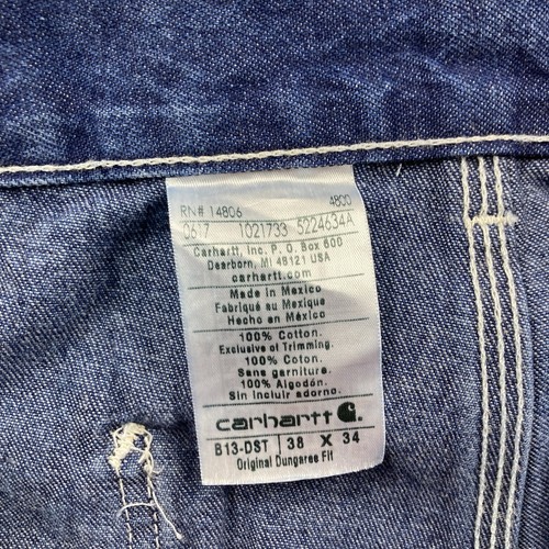 Carhartt Carpenter Jeans Men 38x34 Blue Dungaree Fit Denim Original Work B13 DST - Picture 4 of 8