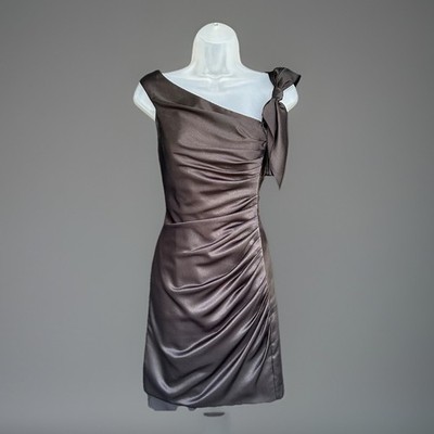 White by Vera Wang Black Cocktail Dress Size 8 Textured Ruched Bow Wedding Guest