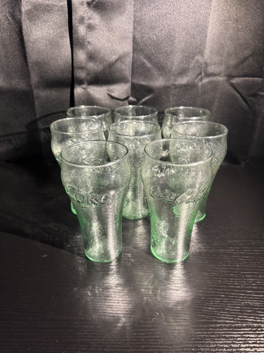 LOT OF 8 Vtg 1980s COCA-COLA "Georgia Green" 16oz Embossed-Logo Drinking  Glasses