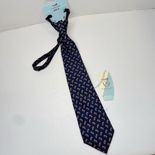 Class Club Boys Navy Blue W/Brown Football Print 100 Silk Zipper Neck Tie New