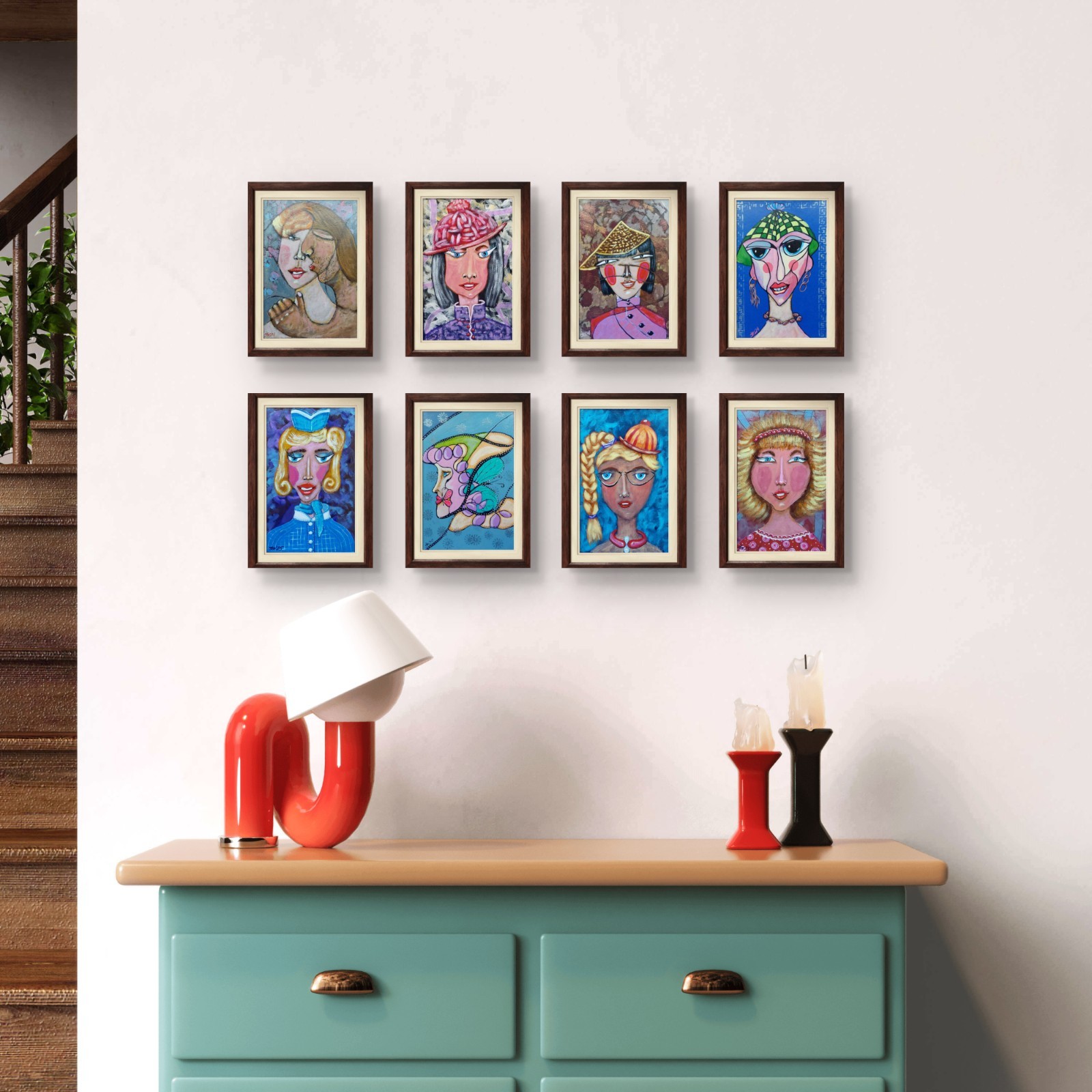 Abstraction Funny Woman Face modern original painting Portrait 1 Wall art OOAK