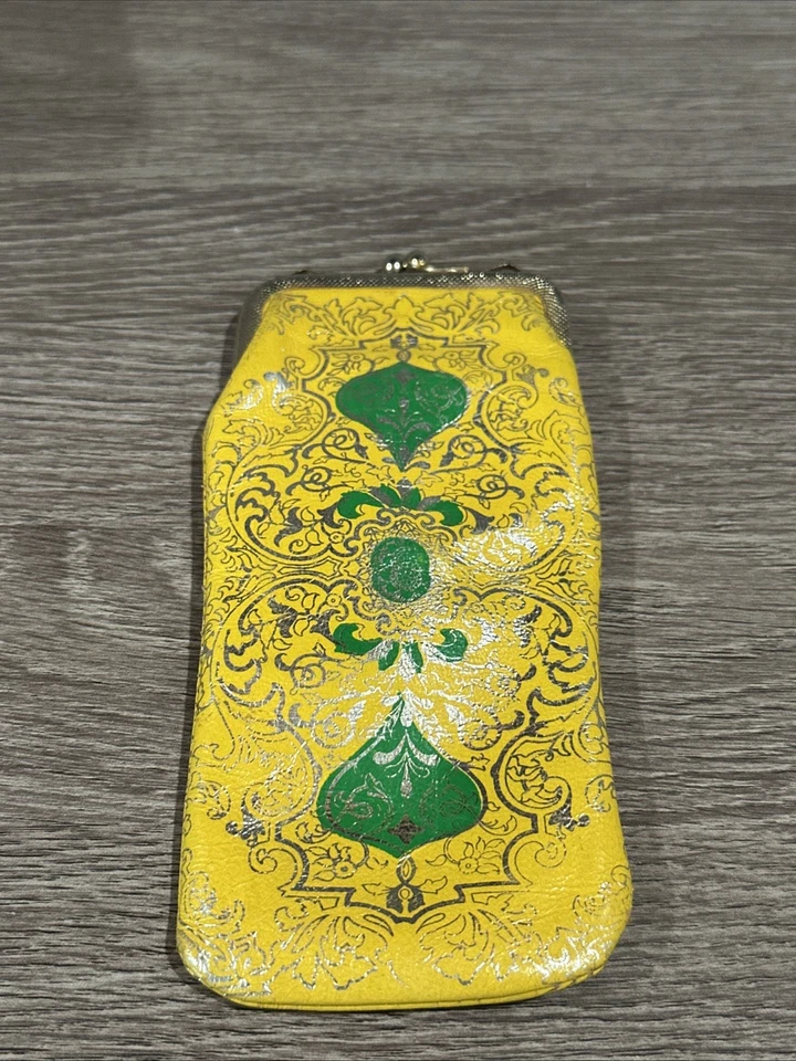 Estuche de cuero para gafas de colección bolsa para cigarrillos amarillo verde plata ROMA cierre a presión Foto 2 de 4
