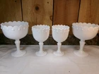 Lot of 4 Vintage Indiana Milk Glass Tear Drop Stackable Pedestal Compote Dishes