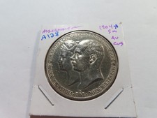 A128 German State Mecklenburg 1904-A Silver 5 Marks Wedding AU Cleaned