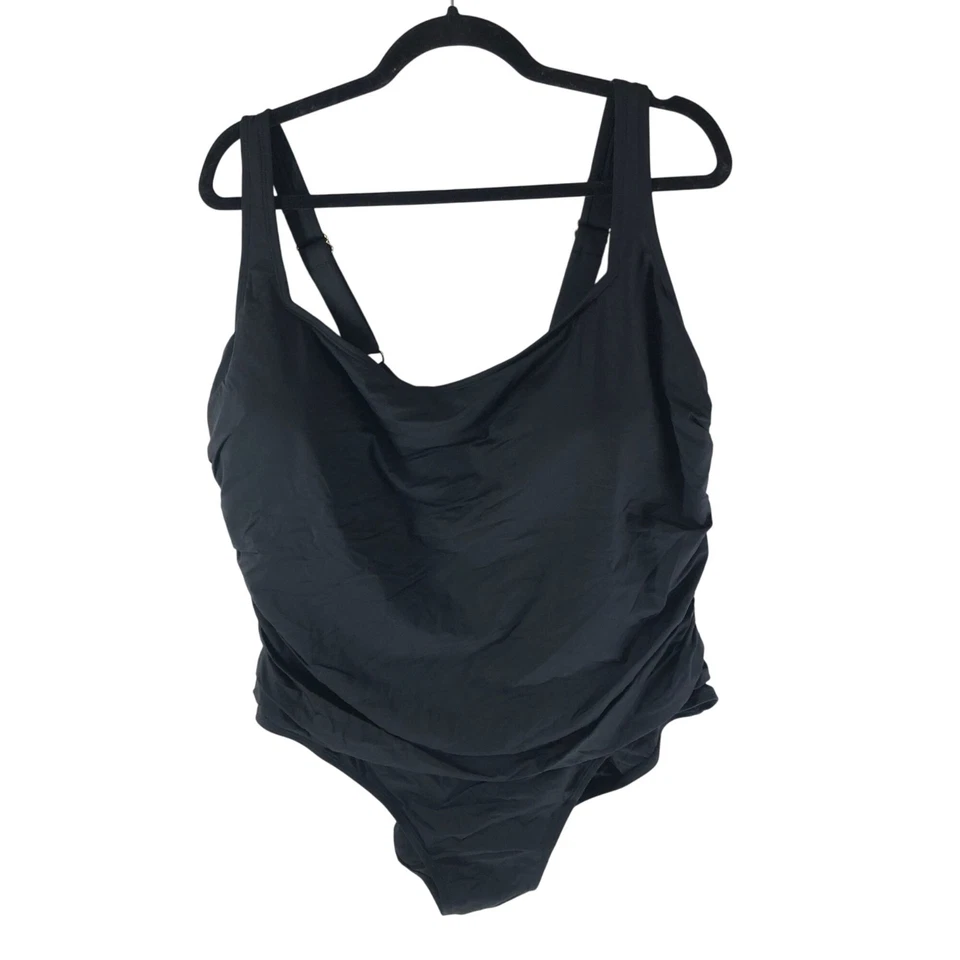 Traje de baño Anne Cole talla grande color vivo cuello cuadrado de una pieza negro 24W Foto 2 de 4