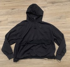 Under Armour Project Rock Cropped Hoodie Womens XL Black 1/4 Zip Fleece Lined