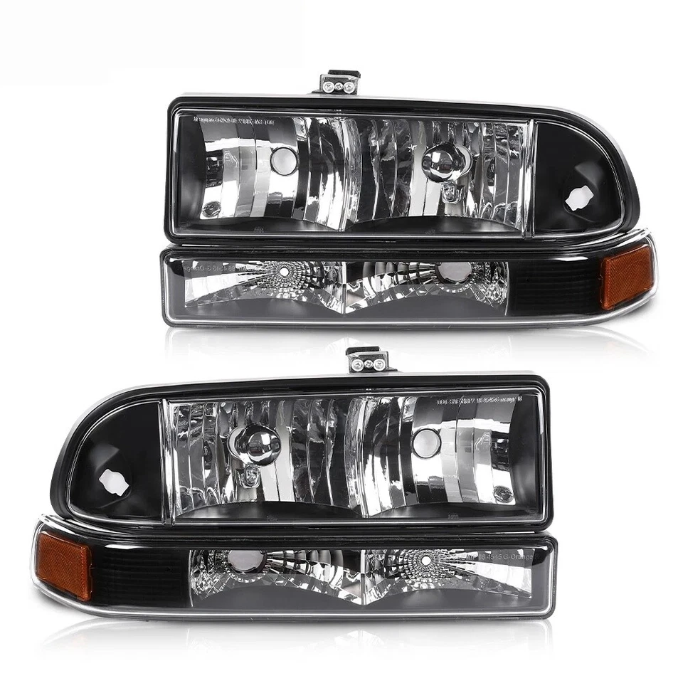 适用于 1998 - 2004 雪佛兰 s10 Blazer 黑色/琥珀色车头灯保险杠前照灯组件 — 第 2/4 张图片