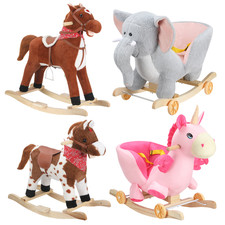 2 In 1 Plush Ride on Rocking Horse Elephant Rocker with Wheels Wooden Toy Rdzzsb