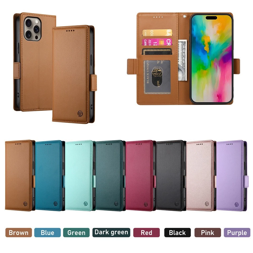 For iPhone 16e 16 15 14 Pro Max  Plus Magnetic Premium Leather Wallet Flip Case - Image 3 of 4