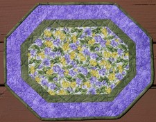 Handcrafted Quilted Table Runner Topper SPRING FLOWERS PURPLE YELLOW GREEN