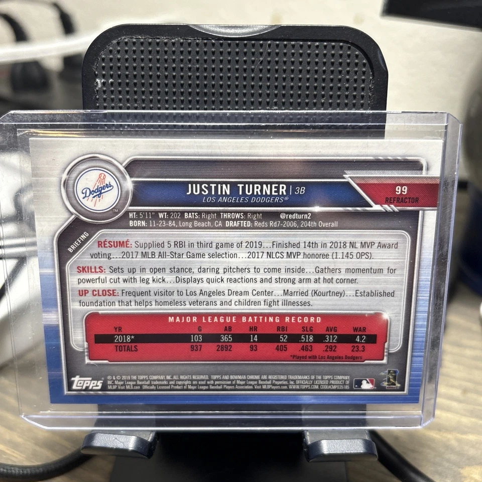 2019 Bowman Chrome - Justin Turner #99 Refractor /499 - Image 3 of 3