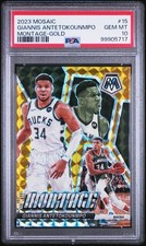 2023-24 Panini Mosaic Giannis Antetokounmpo Montage Gold Prizm /10 PSA 10 Bucks