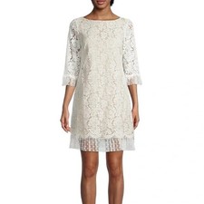 Vince Camuto Allover Lace Embroidery Mini Shift Dress Ivory White Size 8 NWT