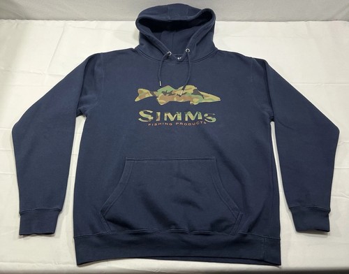 Simms Sweatshirt Mens M Blue Simms Camo Print Hoodie Pullover Fish Warm Hike