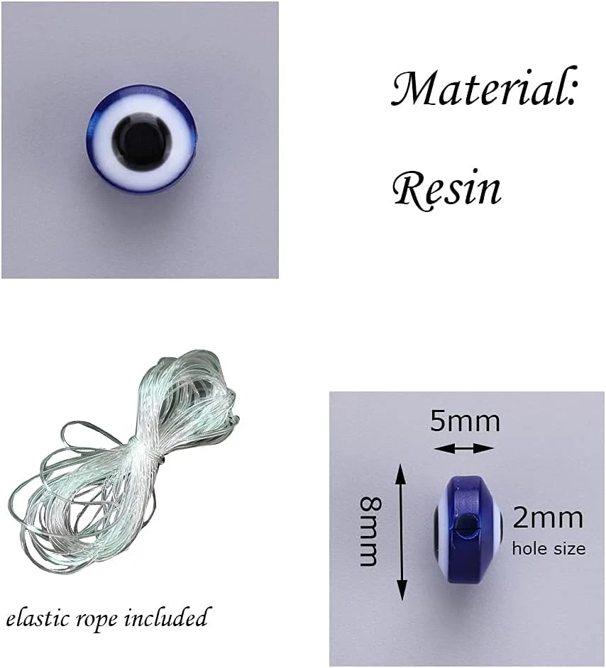 200 cuentas para mal de ojo de 8 mm cuentas de resina azul real murano cuentas para mal de ojo con elástico Foto 2 de 4