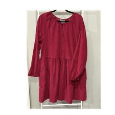 Maroon Corduroy Balloon Sleeve Shift Dress XL Boho Prairie Cabincore 100% Cotton