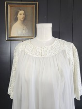 Vintage 50s SHADOWLINE Ivory Chiffon Nylon Lace PEIGNOIR ROBE Sz Medium Lingerie