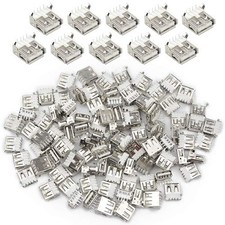 100PCS USB Female Port Connector Right Angle 4Pin Solder Jack Socket