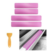 4 PCS Car Door Sill Protector, Carbon Fiber Auto Entry Edge Guard Sill Pink, 3D
