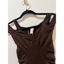 FM Bodycon Dress Womens OS Brown Excellent Ruched Cold Shoulder Seamless Mini