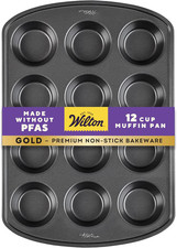 Gold Non-Stick 12 -Cup Muffin Pan, Cold-Rolled Steel Bakeware